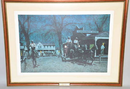 PRINT OF A WESTERN SCENE, signed Donald Teague. 24''h x: PRINT OF A WESTERN SCENE, signed Donald Teague. 24''h x 32''w. Provenance: Downtown Pittsburgh Club.