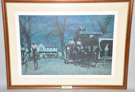 PRINT OF A WESTERN SCENE, signed Donald Teague. 24''h x: PRINT OF A WESTERN SCENE, signed Donald Teague. 24''h x 32''w. Provenance: Downtown Pittsburgh Club.