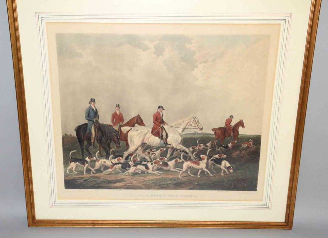 PRINT OF A FOX HUNT, signed L. Barenger. 29''h x (1 of 1)