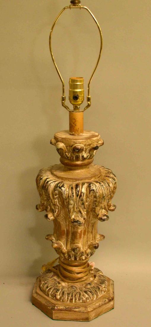 HAND CARVED WOODEN LAMP. 30''h x 8''w. Provenance: (1 of 1)