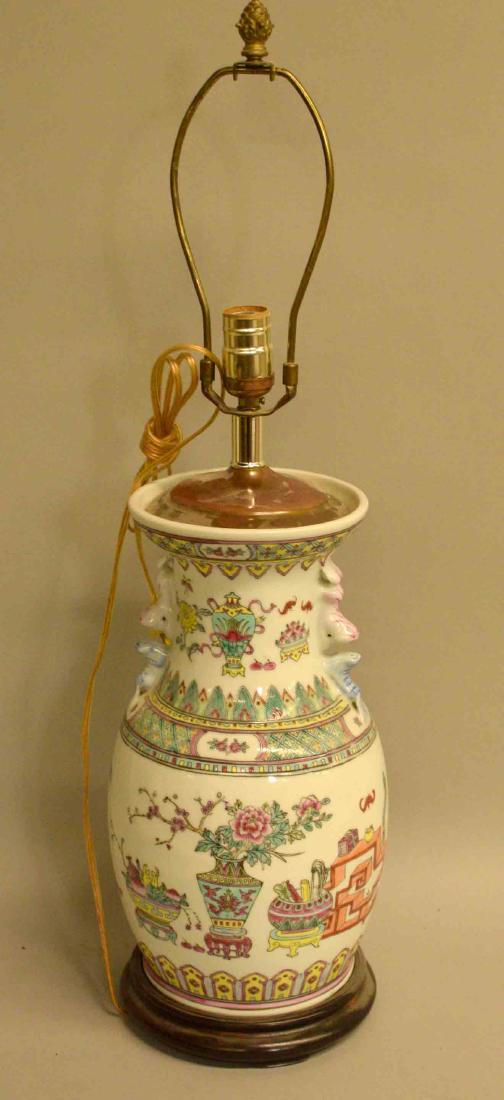 CHINESE HAND PAINTED CERAMIC LAMP. 29''h x 8.5''w. (1 of 1)