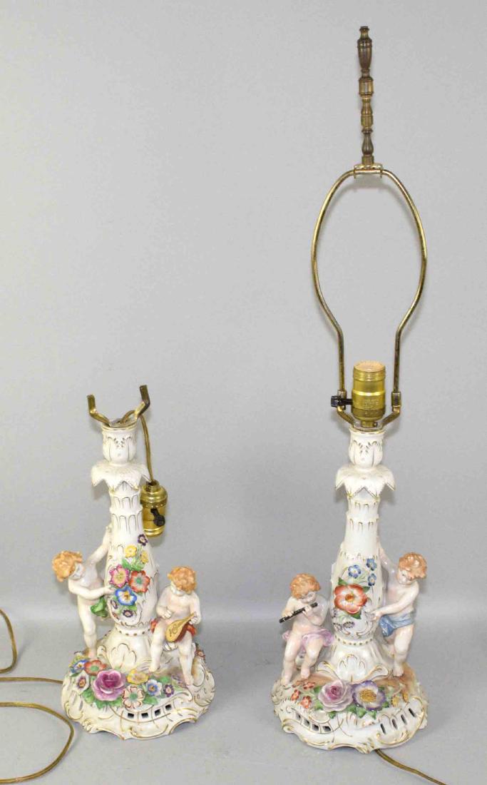 PAIR OF CAPODIMONTE CHERUB LAMPS. 16''h each. (1 of 5)