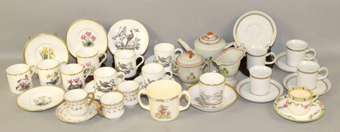 FINE BONE CHINA CAPPUCCINO SETS AND CERAMIC TEA SET,: FINE BONE CHINA CAPPUCCINO SETS AND CERAMIC TEA SET, OVER (20) PIECES. (Not all cups have saucers). Includes cappuccino sets in Royal Worcester, Royal Doulton, Haviland, Milano, 3 pc. oriental tea set