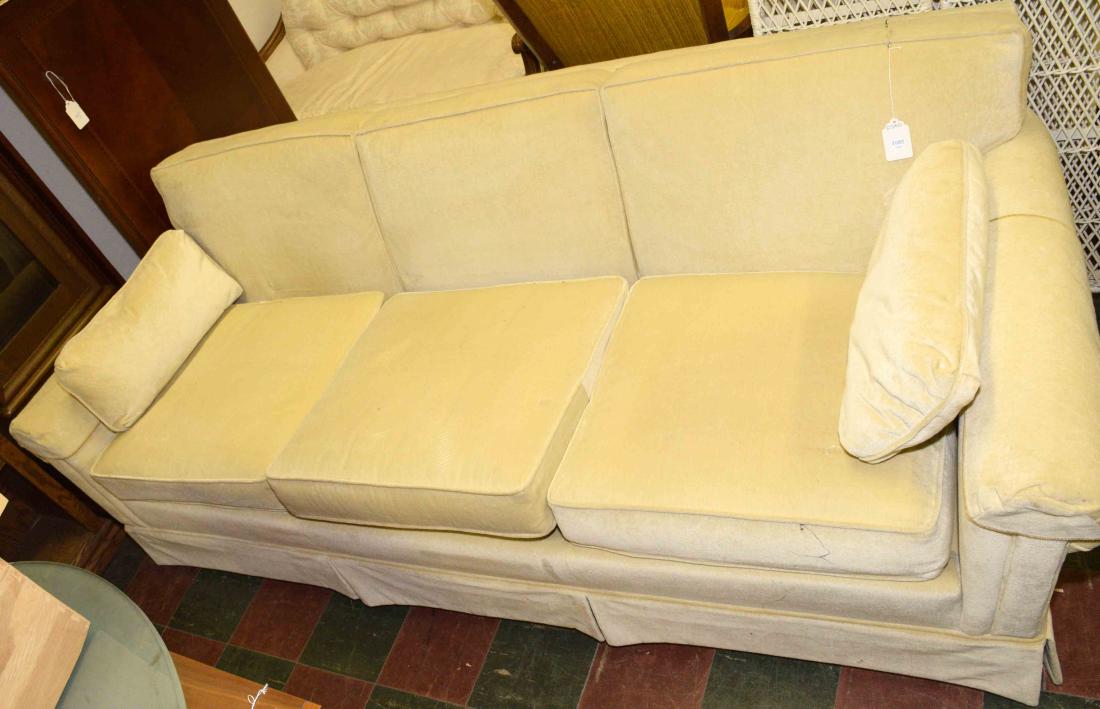 HICKORY-FRY BEIGE UPHOLSTERED COUCH. 78''L.: HICKORY-FRY BEIGE UPHOLSTERED COUCH. 78''L.