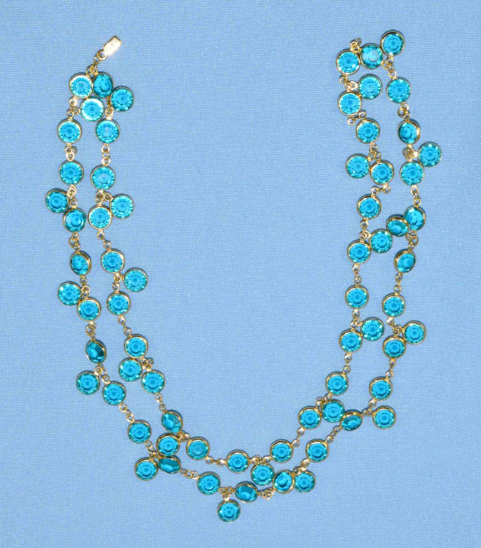 SWAROVSKI CRYSTAL NECKLACE w/aqua cabachons in gold (1 of 3)
