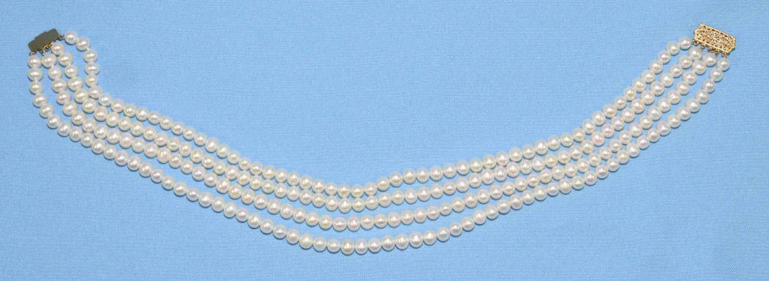 14K GOLD AND PEARL MULTISTRAND NECKLACE, w/gold (1 of 5)