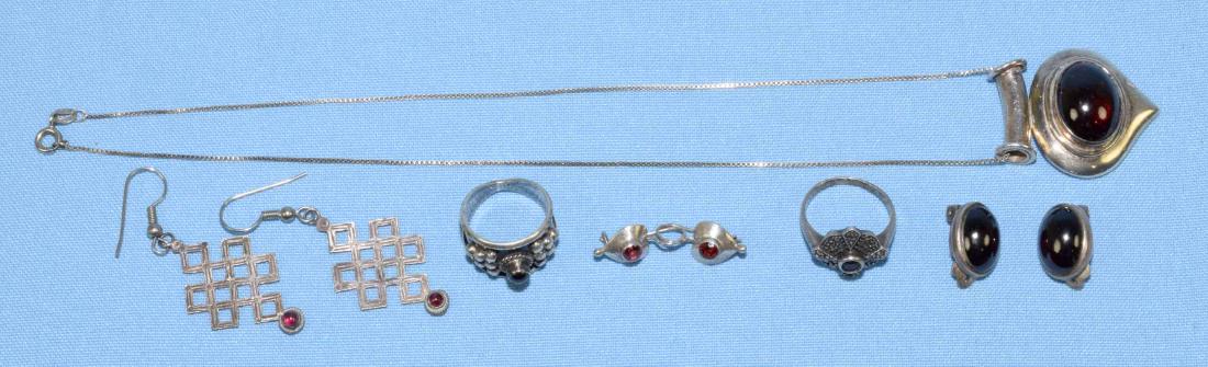 (6) MISC. STERLING AND GARNET JEWELRY LOT, all marked (1 of 5)