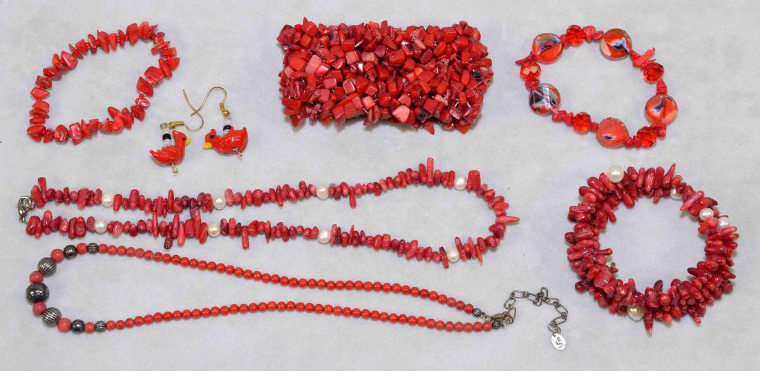 (7) PC. RED CORAL, PEARL AND CRYSTAL BEADED COSTUME (1 of 6)