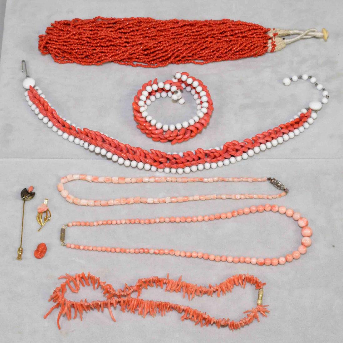 (9) PCS. OF ASST. CORAL JEWELRY. Includes: beaded (1 of 7)