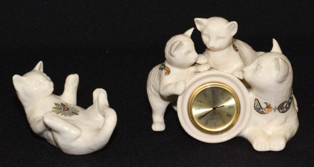 (2) LENOX CHINA JEWELS CAT FIGURINES: Cat quartz clock (1 of 5)