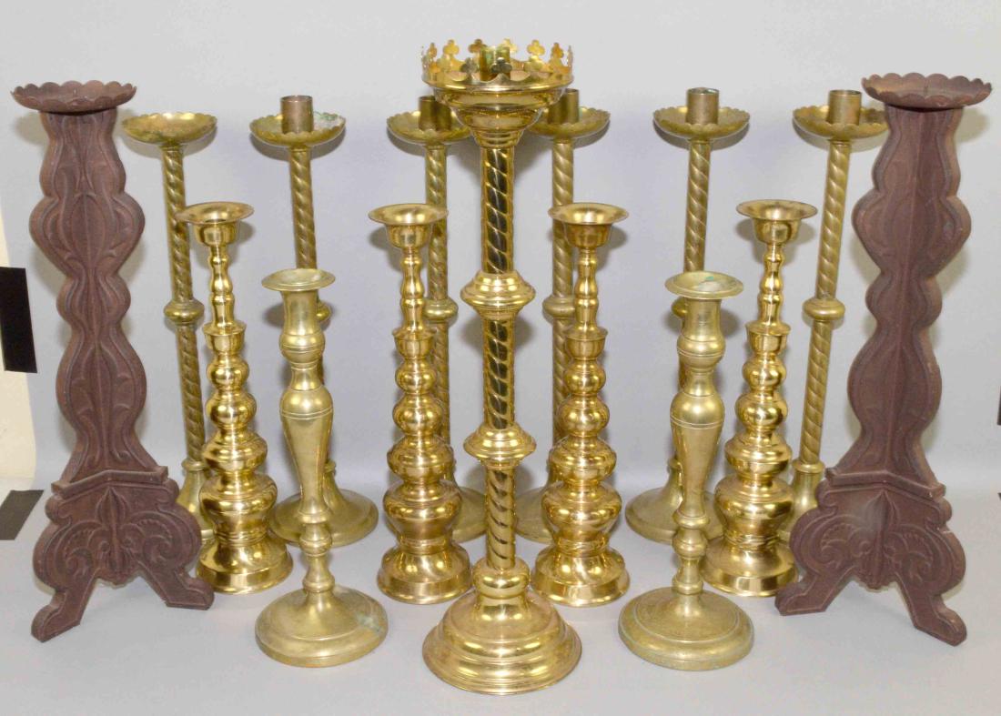 (15) ALTAR CANDLESTICKS FROM A CHURCH. Includes pair