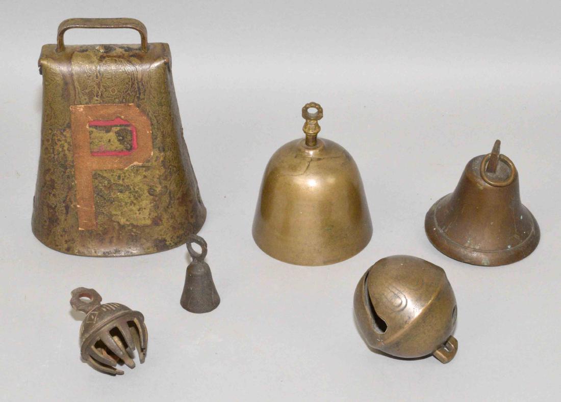 (6) ASSORTED VINTAGE MIXED METAL BELLS. Various styles (1 of 1)