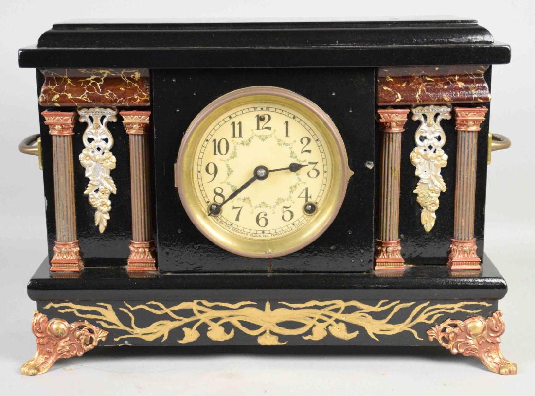 DECORATIVE WOODEN MANTEL CLOCK, Sessions. 12''H x (1 of 6)