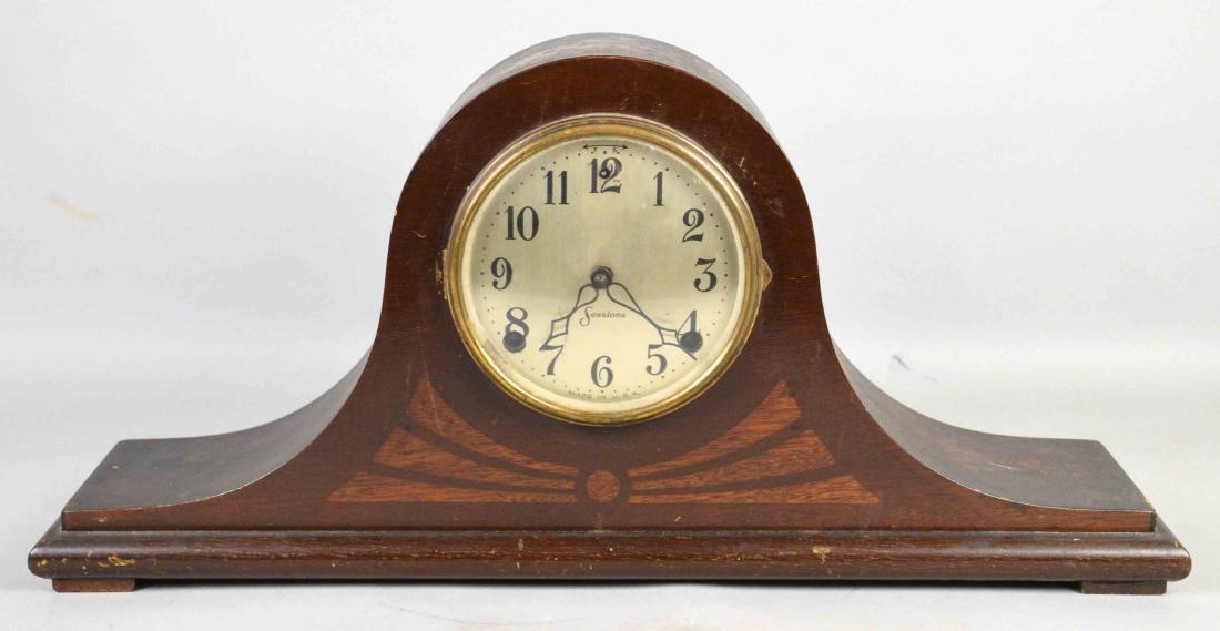 WOODEN MANTEL CLOCK, Sessions. 10''H x 21''W. (1 of 6)