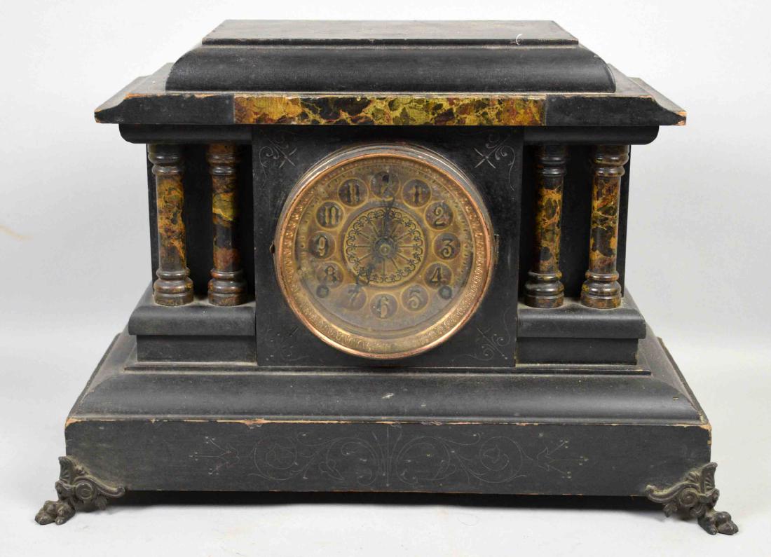 WOODEN MANTEL CLOCK. 12.5''H x 18''W. (1 of 5)