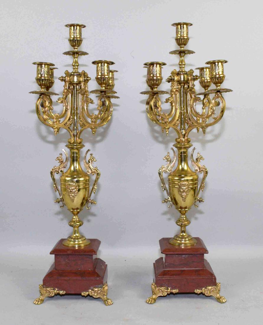 PAIR OF CANDELABRAS, bronze on marble base. 23''H. (1 of 4)