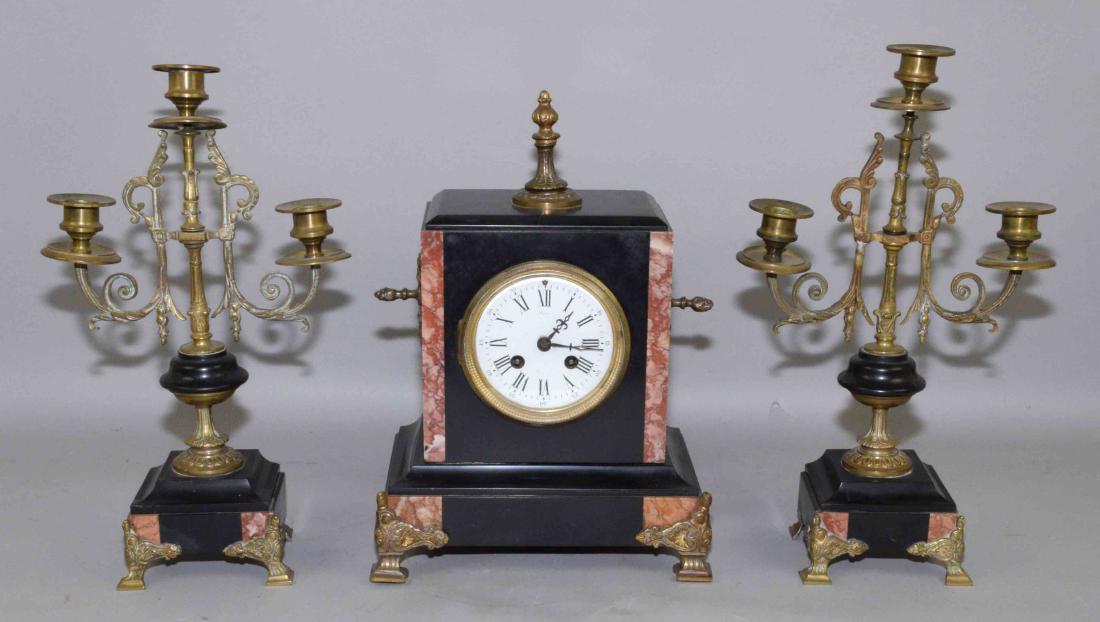 (3) PIECE CLOCK SET, including marble clock and pair of (1 of 9)