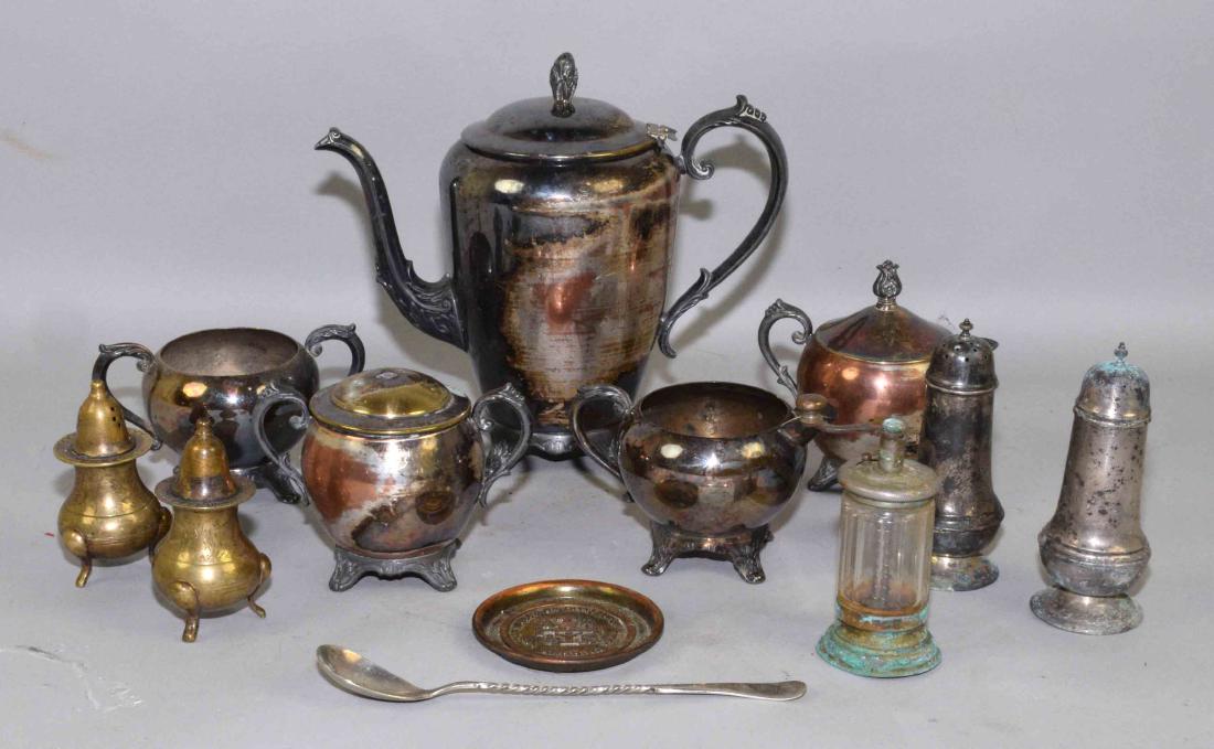 COLLECTION OF MISC. METALWARE, including sterling salt (1 of 4)