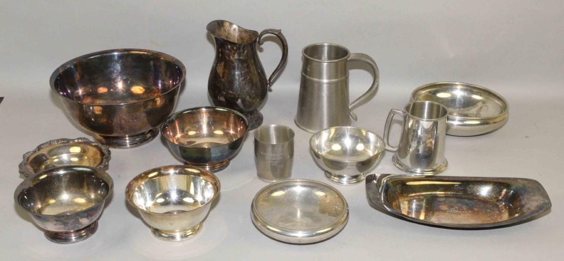 (13) PC SILVERPLATE AND PEWTER LOT. Includes: trophy (1 of 9)