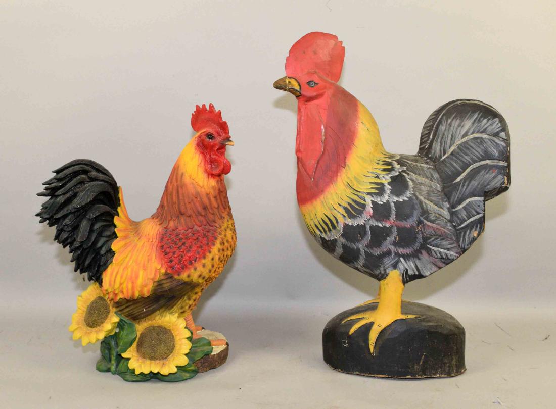 FOLK ART CARVED ROOSTER AND HEN PAINTED IN VIBRANT (1 of 6)