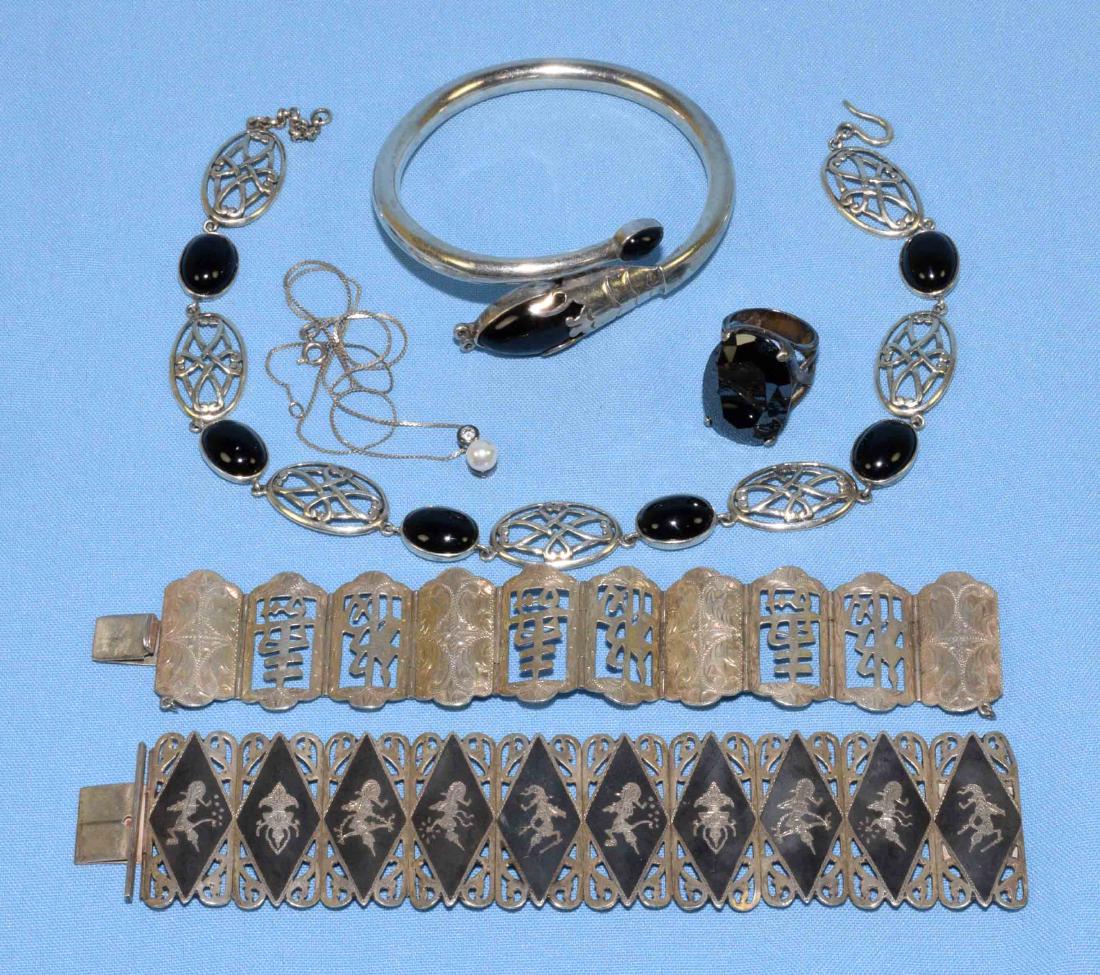 (6) PC. MISC. STERLING W/ONYX, MEXICAN AND ORIENTAL (1 of 7)