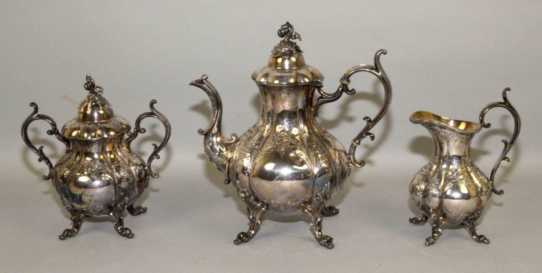 REED AND BARTON SILVER PLATED HAND CHASED (3) PIECE TEA (1 of 5)