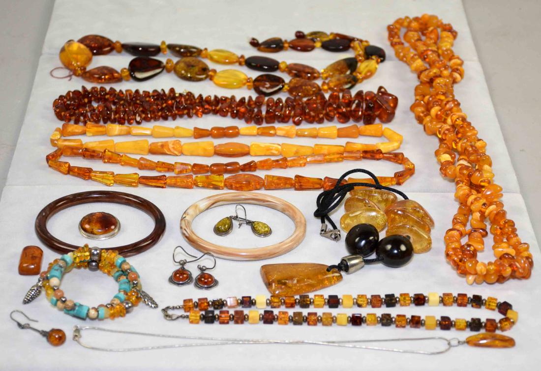 OVER (10) PCS. OF AMBER COSTUME JEWELRY. Includes: (1 of 6)