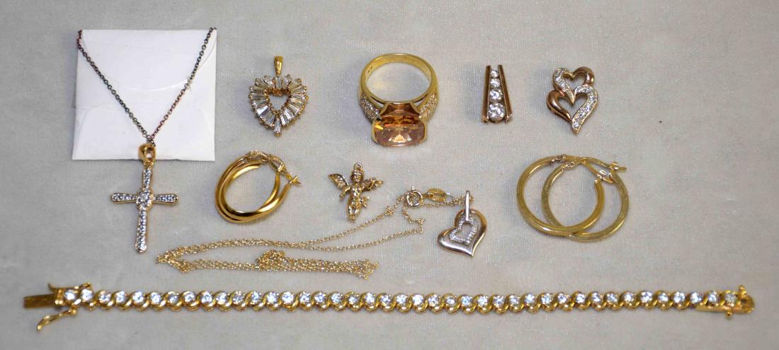 (10) PC. ASST. STERLING VERMEIL AND DIAMOND JEWELRY (1 of 8)