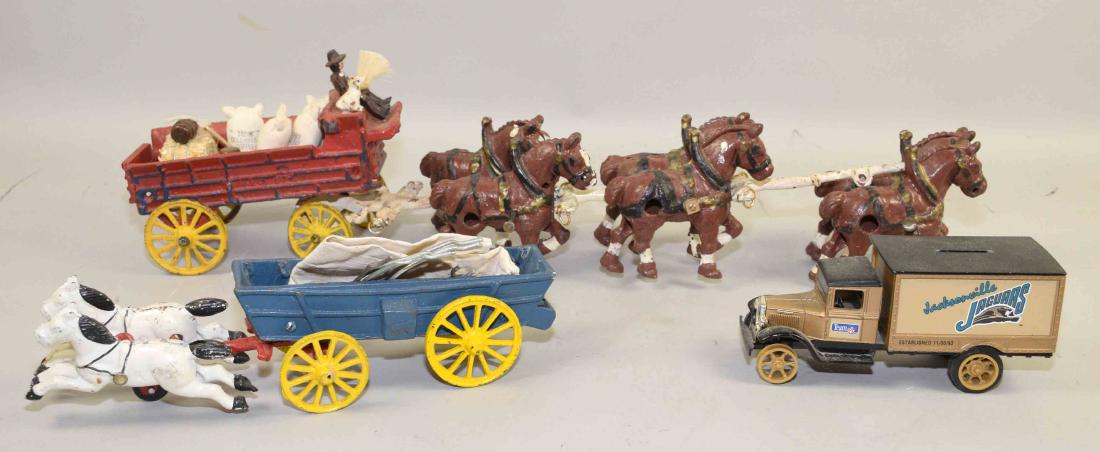 COLLECTION OF CAST IRON TOYS. Largest: 22''L. (1 of 6)