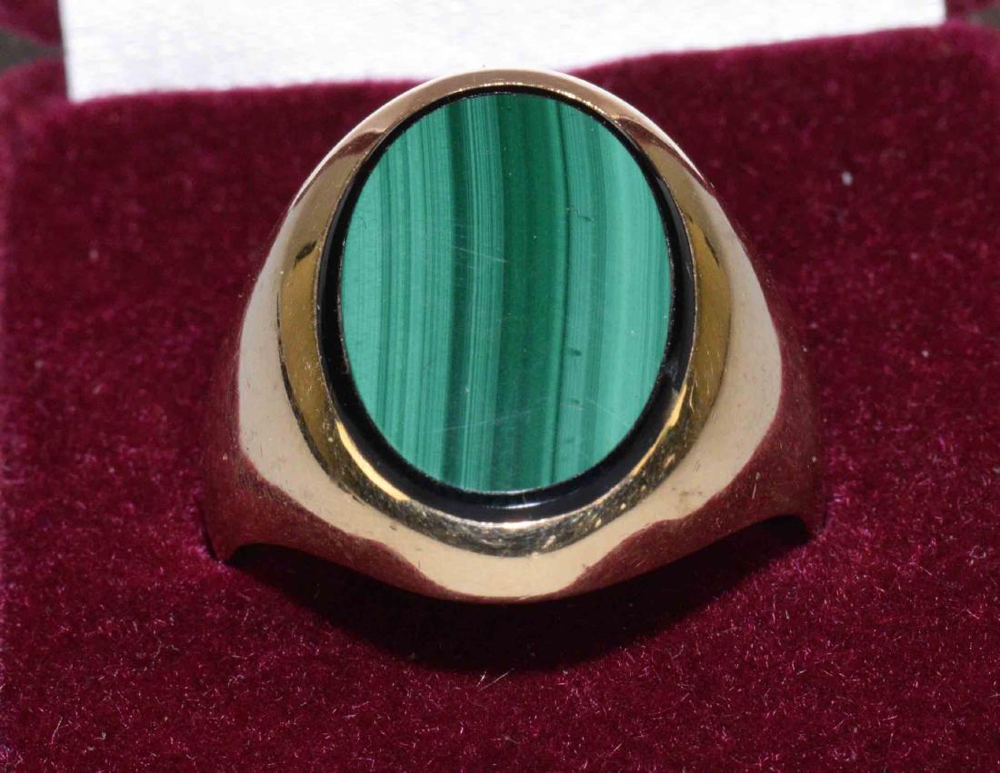 MENS MALACHITE AND 14K GOLD RING, weight 16 grams. (1 of 4)