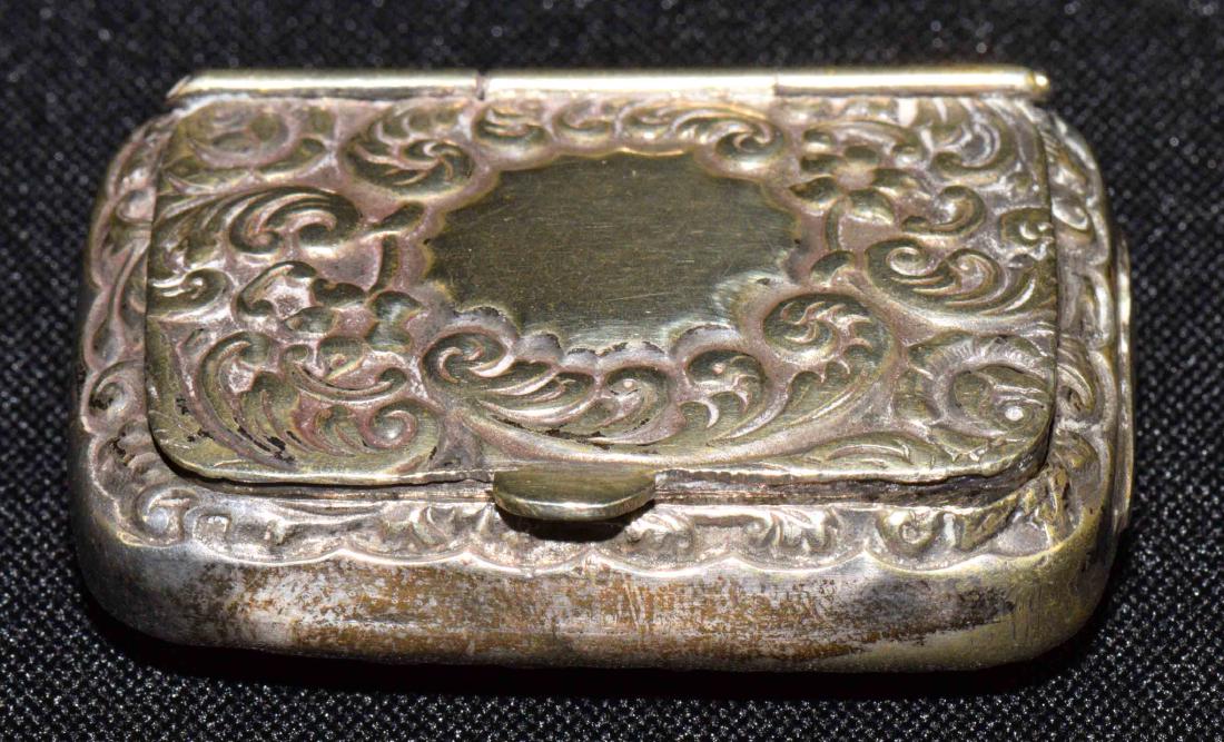 ANTIQUE REPOUSSE STERLING MATCH BOX w/gold wash (1 of 3)