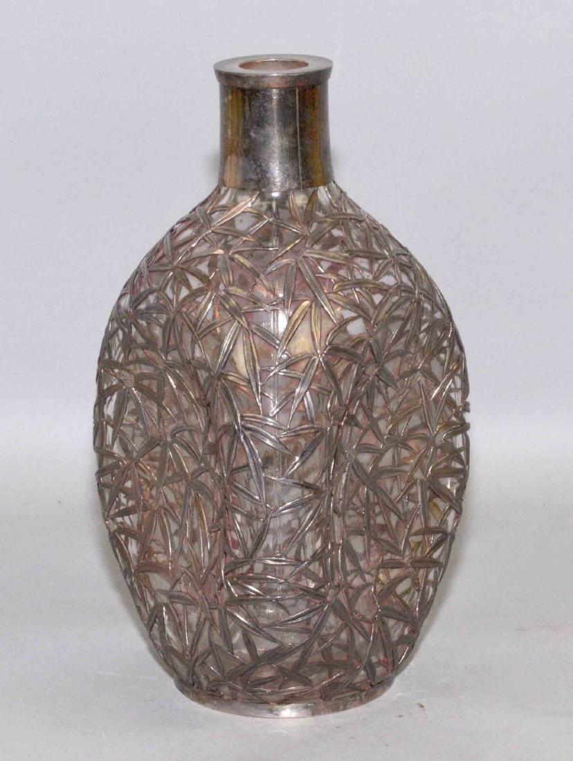 STERLING SILVER OVERLAY FLASK. No stopper. Marked (1 of 5)