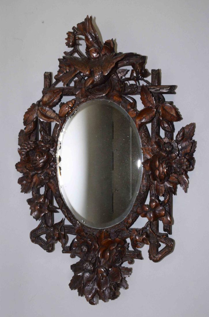 EXQUISITELY CARVED BLACK FOREST MIRROR, bird, bird (1 of 6)