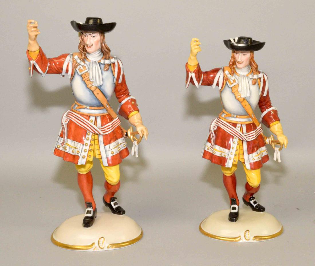 A PAIR OF NYMPHENBURG PORCELAIN CAVALIERS, smaller 9''H (1 of 8)