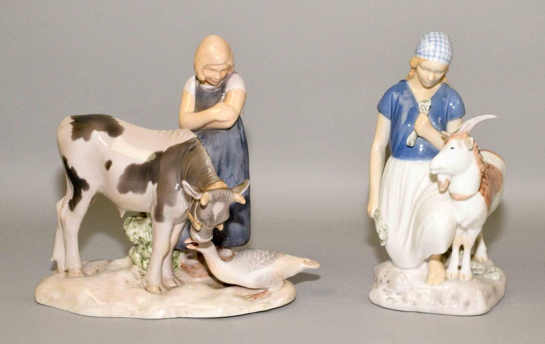 A PAIR OF BING AND GRONDAHL FIGURINES. Girl with goat (1 of 4)