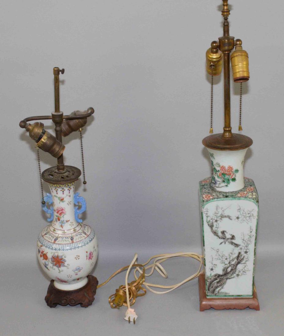 (2) ANTIQUE CHINESE FAMILLE ROSE PORCELAIN LAMPS. (1) (1 of 8)