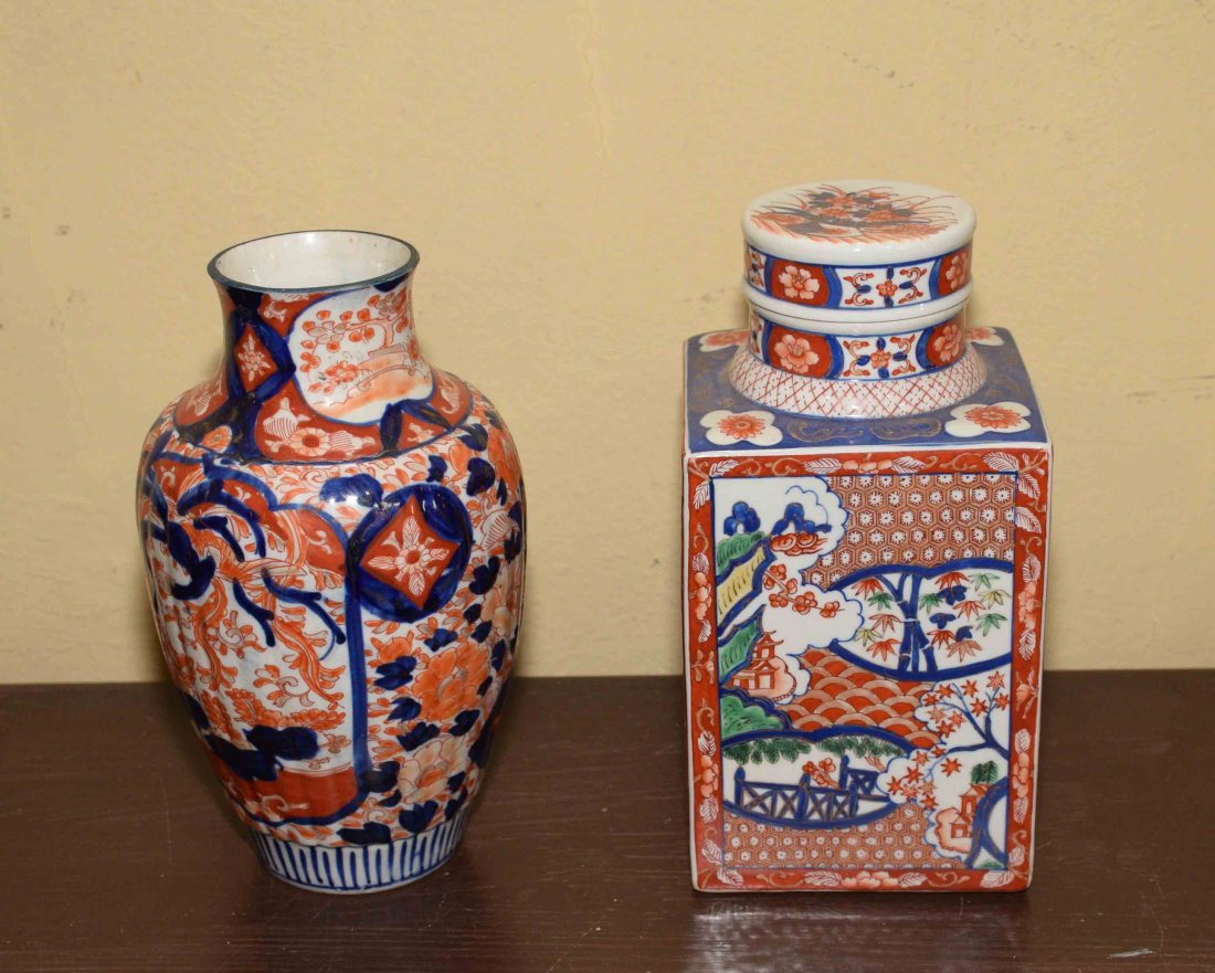 (2) ANTIQUE JAPANESE IMARI VASES, includes square (1 of 8)