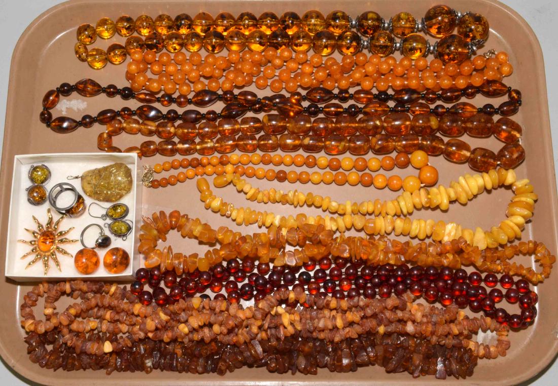 (15+) LOT OF ASST. AMBER COSTUME JEWELRY. (Some (1 of 8)