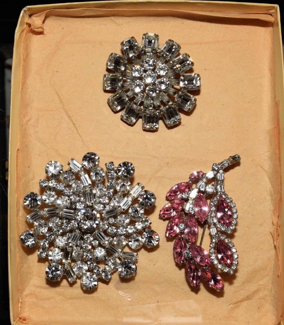 (3) VINTAGE WEISS RHINESTONE BROOCHES, in white or pink (1 of 1)