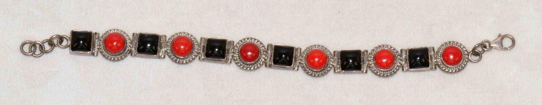 VINTAGE 925 STERLING LINK BRACELET w/deep-set red and (1 of 5)