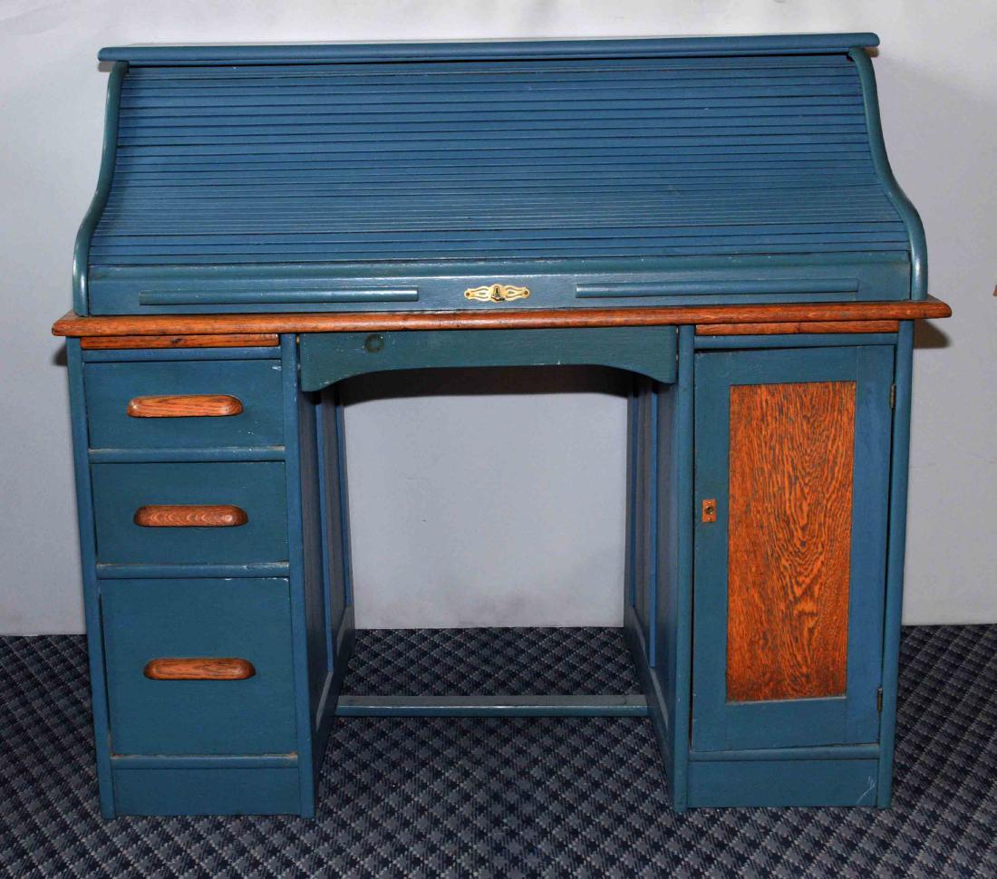 ORIGINAL EARLY 20TH C. CENTURY OAK ROLL TOP DESK, (1 of 9)