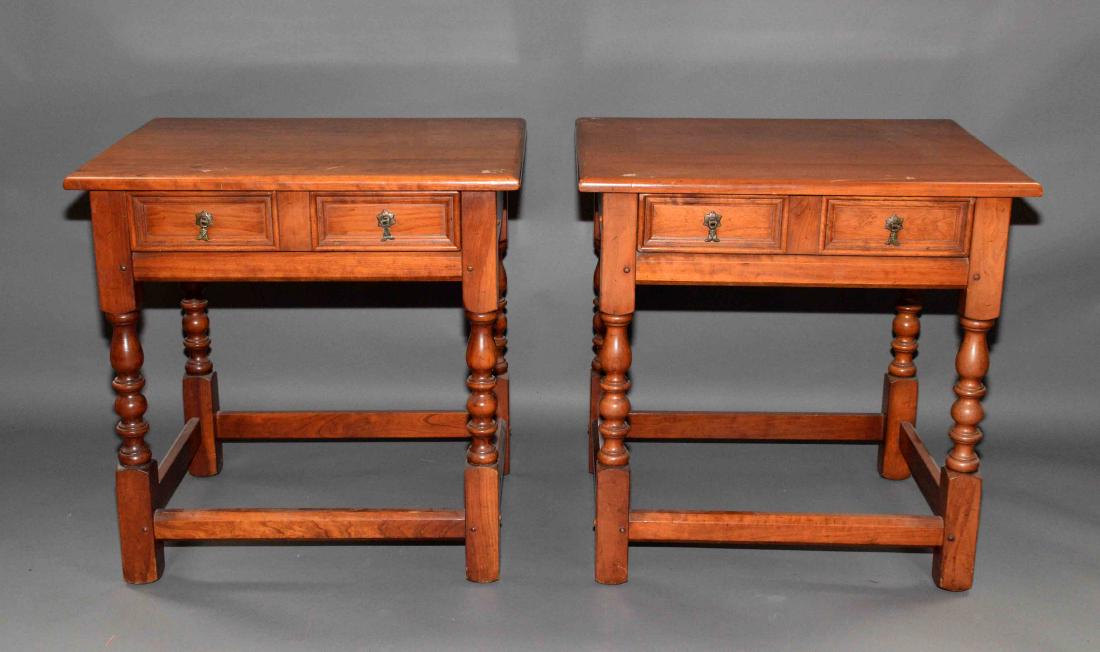 PAIR OF ONE DRAWER END TABLES, labeled Leopold Stickley