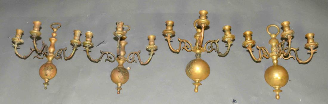 (2) PAIRS OF DUTCH STYLE BRASS THREE CANDLE HOLDER (1 of 3)