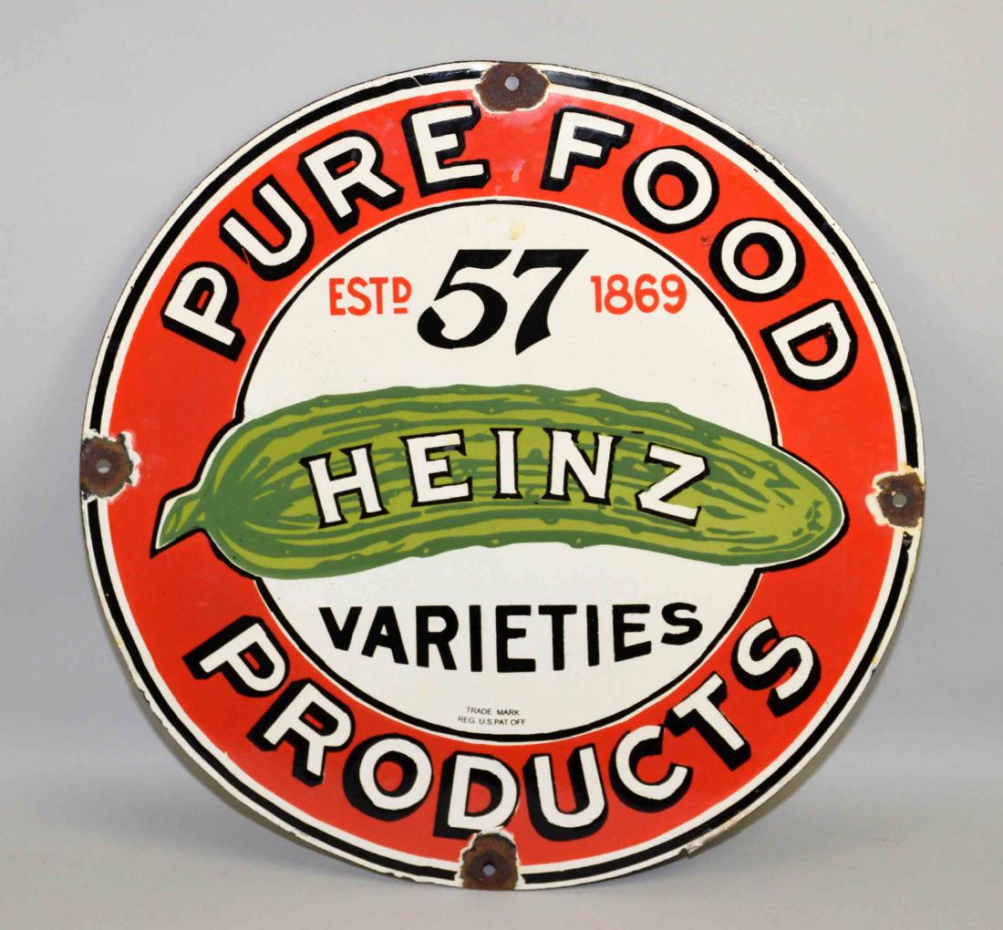 HEINZ PORCELAIN ADVERTISING SIGN. Age appropriate wear. (1 of 4)