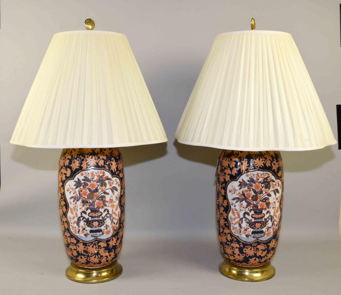 PAIR OF DECORATIVE LAMPS. Imari pattern floral motif. (1 of 2)
