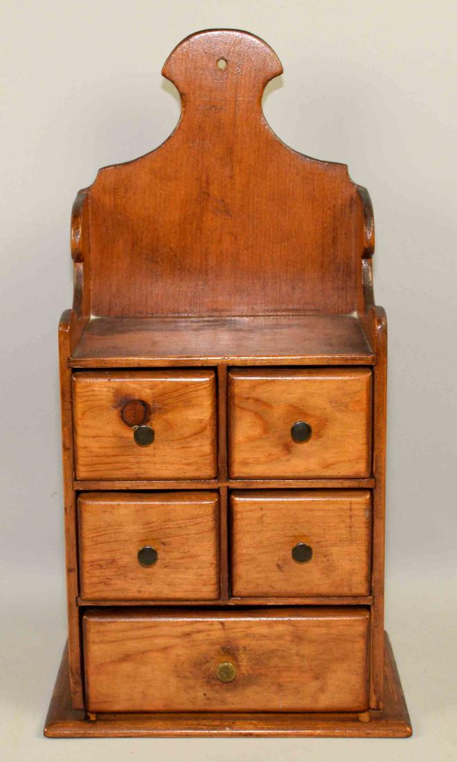 ANTIQUE WOOD FIVE DRAWER HANGING CABINET. 17.5''H x (1 of 4)