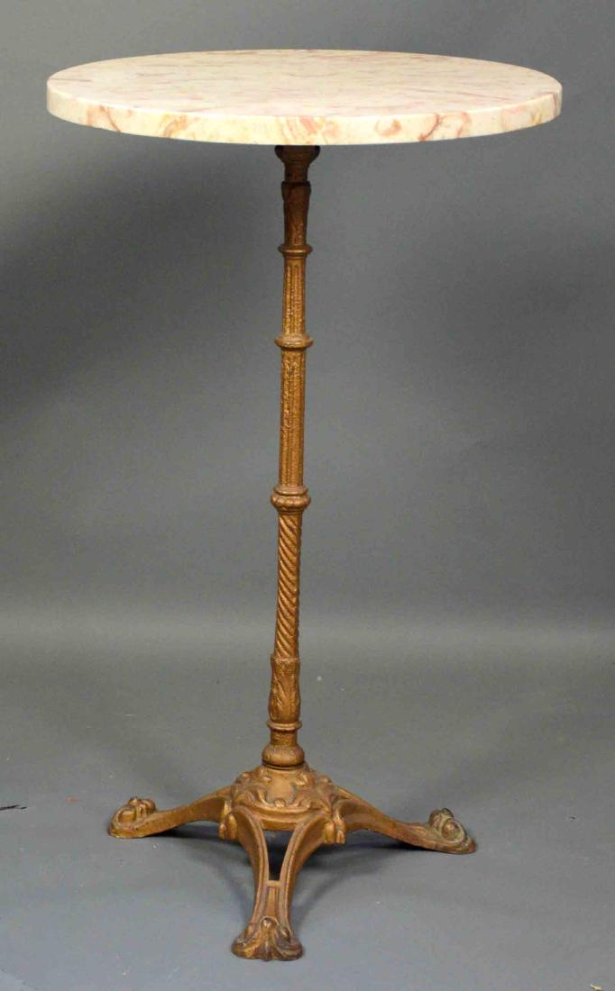 MARBLE TOP TABLE ON WROUGHT IRON BASE. 30''H x 18'' (1 of 4)
