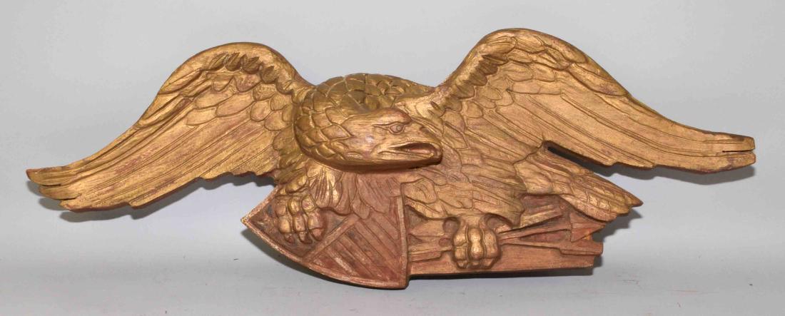 ANTIQUE AMERICAN CARVED WOOD EAGLE WITH SHIELD. 9''H x (1 of 6)