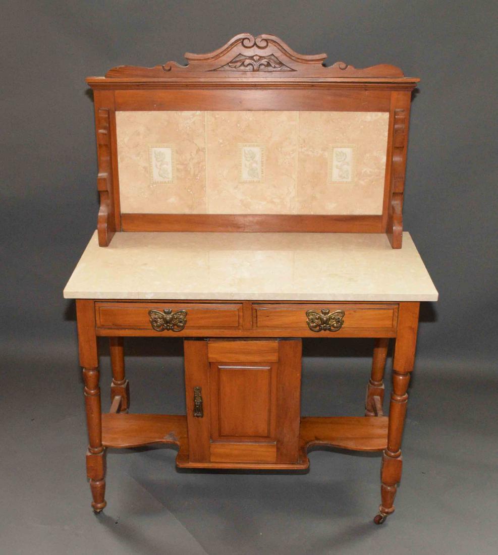 ANTIQUE EUROPEAN MARBLE TOP WASHSTAND, with two (1 of 6)