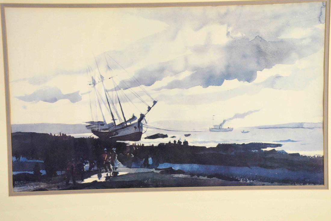 ANDREW WYETH PRINT, ''Schooner Aground''. Framed and (1 of 3)